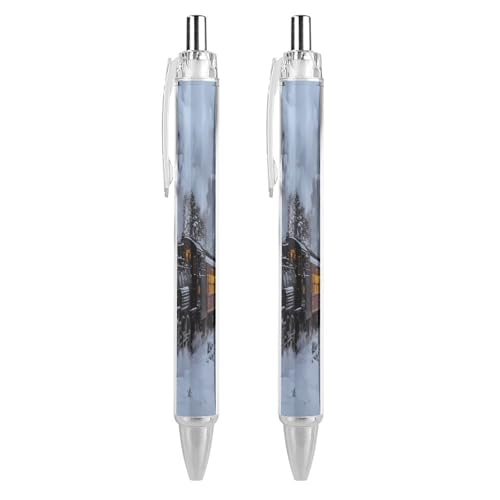 Kugelschreiber im Vintage-Stil, Dampfzug, verschneiter Tag, einziehbar, 0,5 mm, glattes Schreiben, schwarze Tinte, Kugelschreiber, Notizen, Zubehör für Büro, 2 Stück Kugelschreiber im Vintage-Stil, Dampfzug, verschneiter Tag, einziehbar, 0,5 mm, glattes Schreiben, schwarze Tinte, Kugelschreiber, Notizen, Zubehör für Büro, 2 Stück von THisdownd