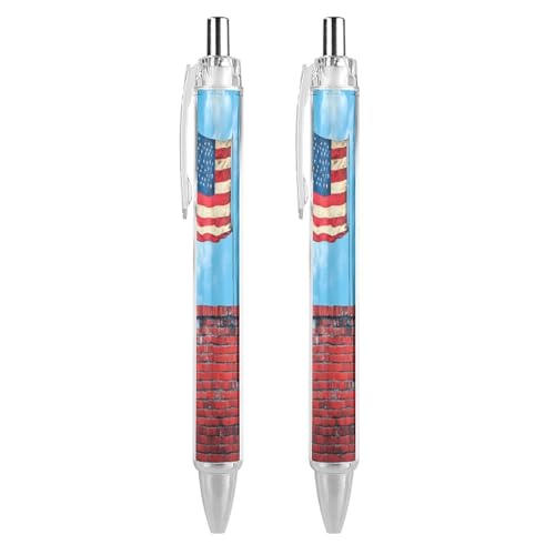 THisdownd Brick Wall Kugelschreiber mit US-Flagge, einziehbar, 0,5 mm, glattes Schreiben, schwarze Tinte, Kugelschreiber, Notizen, Zubehör für Büro, 2 Stück von THisdownd