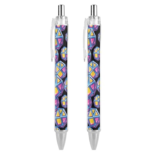 THisdownd Dice bunter Kugelschreiber, einziehbar, 0,5 mm, glattes Schreiben, schwarze Tinte, Schreibzubehör, für Büro, 2 Stück von THisdownd
