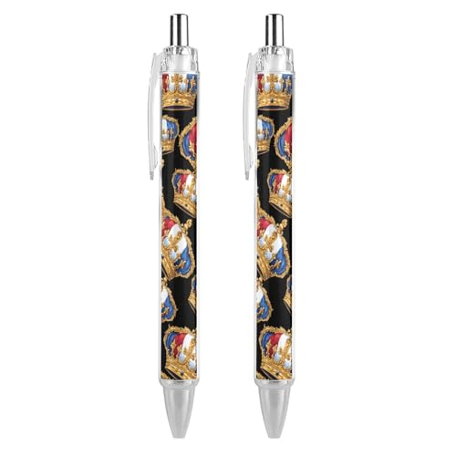 THisdownd French King Kugelschreiber, einziehbar, 0,5 mm, glattes Schreiben, schwarze Tinte, Schreibzubehör, für Büro, 2 Stück von THisdownd