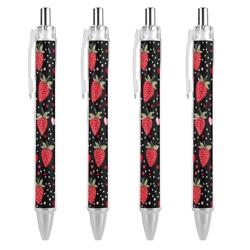 THisdownd Kugelschreiber, Erdbeere und Herzen, 0,5 mm, glattes Schreiben, schwarze Tinte, Schreibzubehör, für Büro, 4 Stück THisdownd Kugelschreiber, Erdbeere und Herzen, 0,5 mm, glattes Schreiben, schwarze Tinte, Schreibzubehör, für Büro, 4 Stück von THisdownd