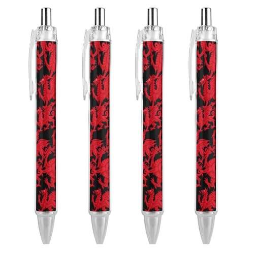 THisdownd Kugelschreiber, Motiv: walisischer Drache, 0,5 mm, glattes Schreiben, schwarze Tinte, Schreibzubehör, für Büro, 4 Stück THisdownd Kugelschreiber, Motiv: walisischer Drache, 0,5 mm, glattes Schreiben, schwarze Tinte, Schreibzubehör, für Büro, 4 Stück von THisdownd