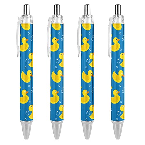 THisdownd Kugelschreiber aus Gummi mit gelber Ente, einziehbarer Kugelschreiber, tragbar, blaue Tinte, Stift für Zuhause, Büro, 4 Stück von THisdownd