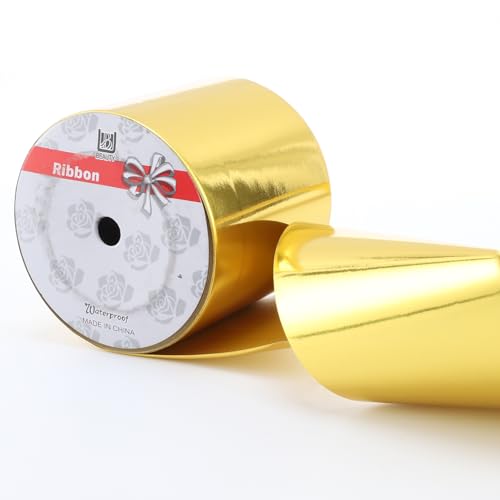 Glänzendes, wasserdichtes Band, Ringelband für Geschenke, Verpackungen, Basteln (Gold, 10,2 cm x 45,7 m) von TIADYBOW