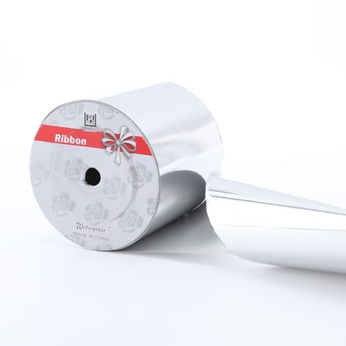 Glänzendes, wasserdichtes Band, Ringelband für Geschenke, Verpackungen, Basteln (Silber, 10,2 cm x 45,7 m) von TIADYBOW