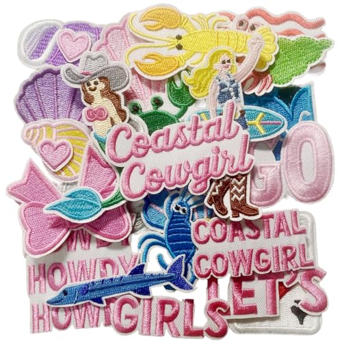 Aufnäher zum Aufbügeln, Motiv: Cowgirl, Meerjungfrau, Krabbe, Muschel, Archor, bestickte Applikation, DIY Heißpress-Stickerei für Kleidung, Hut, Hemd, Denim, Jeans, Taschen, 29 Stück von TIAMECH