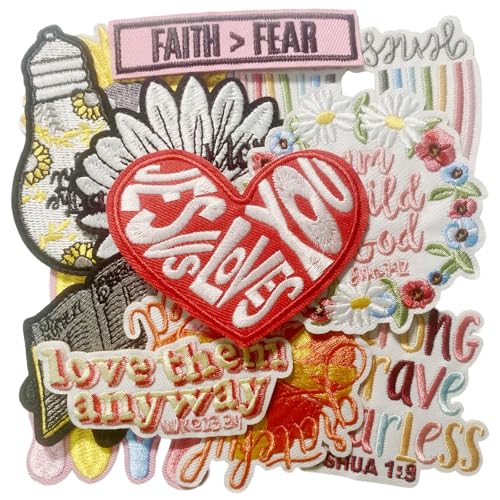 Aufnäher zum Aufbügeln, Motiv: Gott Glaube, Blumen, Bibelvers, christliche bestickte Applikation, DIY Heißpress-Stickerei für Kleidung, Hut, Hemd, Denim, Jeans, Taschen, 12 Stück Aufnäher zum Aufbügeln, Motiv: Gott Glaube, Blumen, Bibelvers, christliche bestickte Applikation, DIY Heißpress-Stickerei für Kleidung, Hut, Hemd, Denim, Jeans, Taschen, 12 Stück von TIAMECH