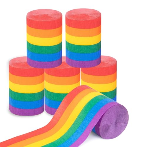 Krepppapier-Luftschlangen, bunte Krepprollen, Regenbogen-Luftschlangen, Papierdekoration für Schwule LGBT, Geburtstagsparty, Luftschlangen für Hochzeitsdekoration, 6 Rollen (5,8 cm x 10 m) von TIAMECH