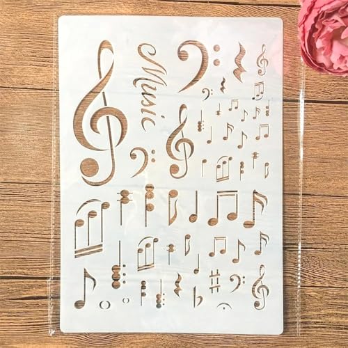 TIAMECH Wiederverwendbare Musik-Schablone zum Malen, Musik-Symbolnoten, Layering-Vorlage, DIY-Wandkunst, Holzmöbel, Scrapbook und Handwerk (21,1 x 29,7 cm) von TIAMECH
