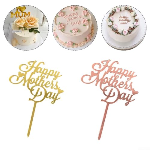 Erstellen Sie unvergessliche Kuchen mit 10 Acryl-Dekorationen für Muttertagspartys (Gold) von TIANHENGMart