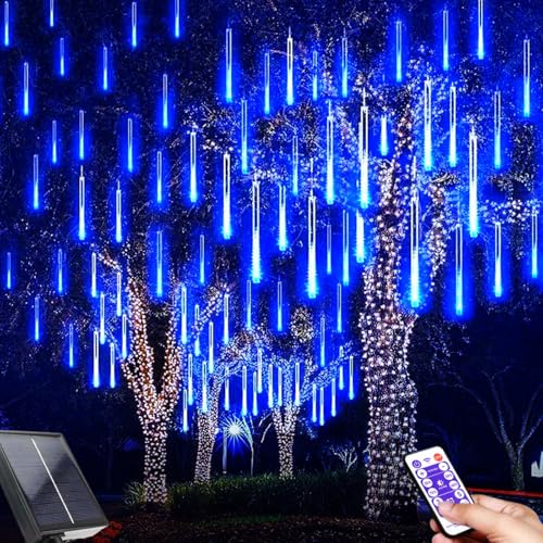 10 Röhren LED Meteorschauer Lichterkette Außen mit 240 LEDs, Fallende Regenlicht mit Fernbedienung, Garten LED Lichterkette Meteorschauer Regen Lichter für Party, Garten, Außen Dekoration (Blau) von TIANHOO
