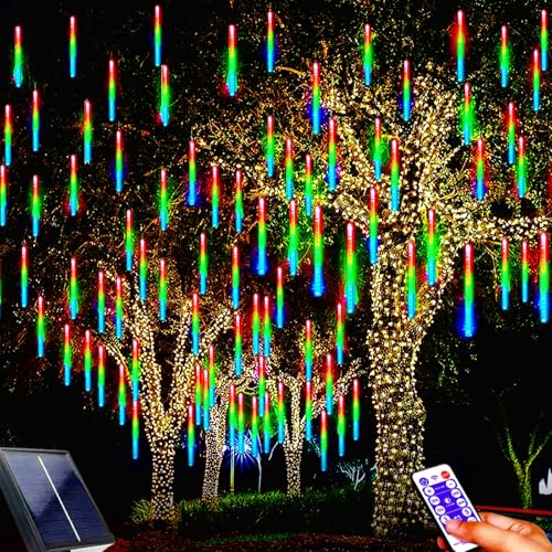 10 Röhren LED Meteorschauer Lichterkette Außen mit 240 LEDs, Fallende Regenlicht mit Fernbedienung, Garten LED Lichterkette Meteorschauer Regen Lichter für Party, Garten, Außen Dekoration (Farbe) von TIANHOO