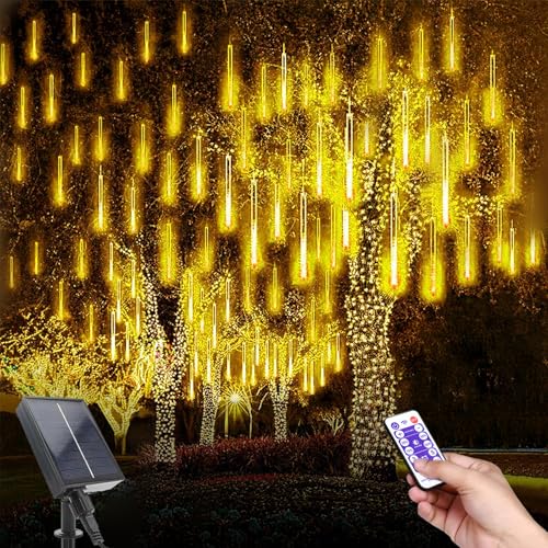 10 Röhren LED Meteorschauer Lichterkette Außen mit 240 LEDs, Fallende Regenlicht mit Fernbedienung, Garten LED Lichterkette Meteorschauer Regen Lichter für Party, Garten, Außen Dekoration (Warmweiß) von TIANHOO