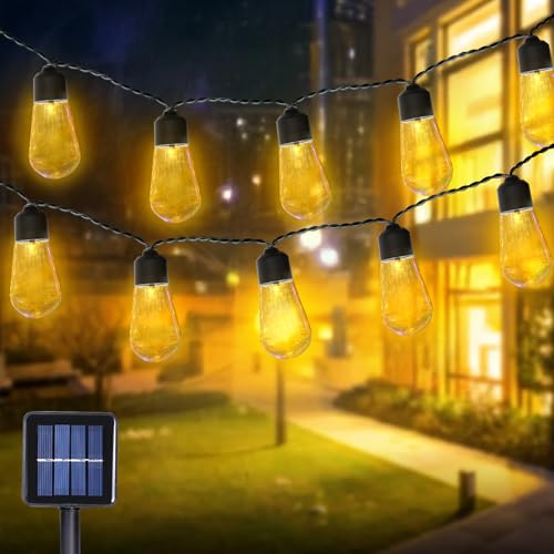 TIANHOO 3M Solar Lichterkette Aussen mit 10 Absturzsicherung Glühbirnen, Solar Lichterkette Außen Wetterfest mit 8 Modi, Vintage Solarlichterketten Outdoor für Garten, Party,Balkon Deko(3M Warmweiß) von TIANHOO