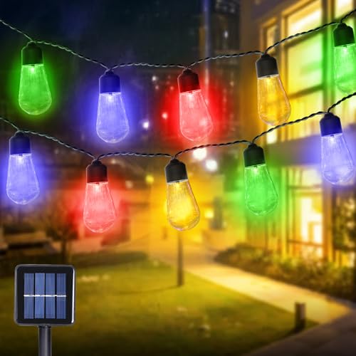 TIANHOO 3M Solar Lichterkette Aussen mit 10 Absturzsicherung Glühbirnen, Solar Lichterkette Außen Wetterfest mit 8 Modi, Vintage Solarlichterketten Outdoor für Garten, Party,Balkon Deko(3M Farbe) von TIANHOO