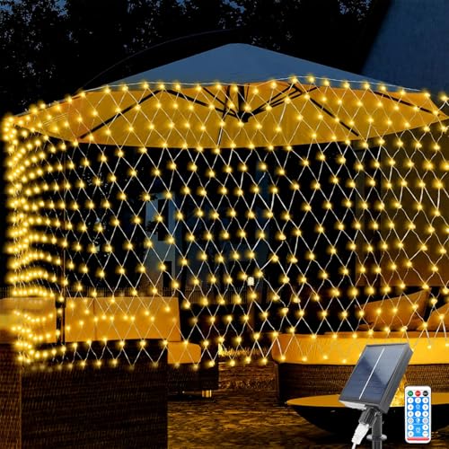 TIANHOO Lichterketten Solar, 1.5 * 1.5M 96 LEDs Weihnachtsdekoration Netzlicht Solar Gartenleuchten, Wasserdichte Lichterkette Netz mit 8 Blinkmodi, Solar Aussen Für Die Courtyard Garden Bar Party von TIANHOO