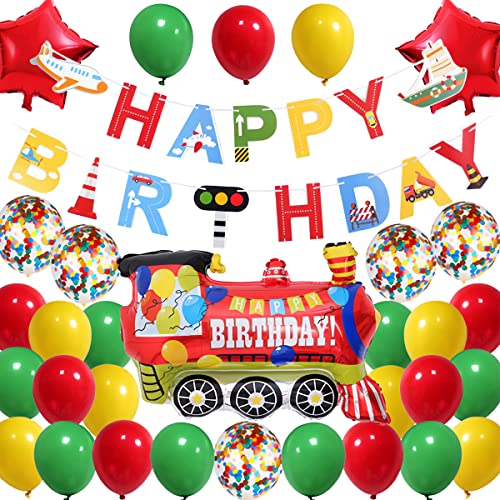 Jungen Auto Geburtstag Dekorationen, Transportfahrzeuge Folienballons,Transportation Geburtstagsdekoration für Jungen Happy Birthday Banner,Transport Geburtstagsfeier Dekoration Ballon von TIANJZSUN