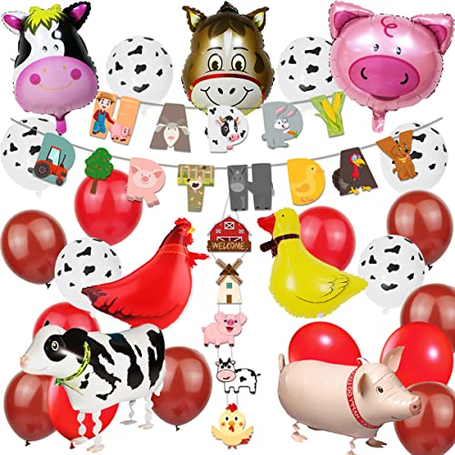 Scheunenhof Folienballons Dekoration,Bauernhof Tier Partydekorationen,Bauernhoftiere Thema Party Dekorationen,Bauernhof Tiere Scheune Hintergrund Banner von TIANJZSUN