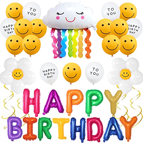 Smiley Luftballons, Lächelnde Quasten Luftballon, Regenbogen Wolkenförmige Folien Ballon, für Kinder Geburtstag Party Dekoration Zubehör von TIANJZSUN