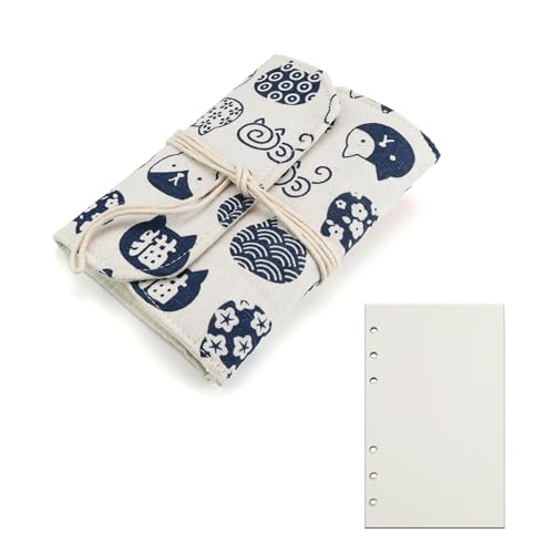 80 Seiten Notizbuch A6 Blanko, TIANLIN Lucky Cat Notizblock A6 (Weiß), Tagebuch Notizbuch mit Stoffeinband, Austauschbare Innenseiten, mit Bindeseil, Geeignet für Alltag, Reisen und Arbeit von TIANLIN