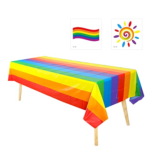 1 Stück Regenbogen-Tischdecke, rechteckige verdickte Tischdecke, Gay LGBT Pride Event Party Tischdecke Stolzparty, Geburtstage, Festivals, Veranstaltungen, mit 2 Stück Regenbogen-temporäre Tattoos. von TIANNAIT