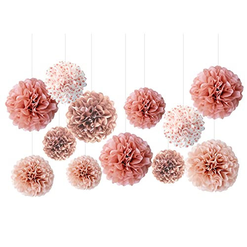 12 Stück rotgoldene Papierblumen-Kugeln, Seiden-Pompons für Hochzeit, Geburtstag, Brautparty, weibliche Mädchenparty, Hintergrunddekoration 12 Stück rotgoldene Papierblumen-Kugeln, Seiden-Pompons für Hochzeit, Geburtstag, Brautparty, weibliche Mädchenparty, Hintergrunddekoration von TIANNAIT