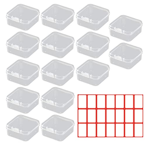 15 stück transparente Kunststoffbox mit 1 blatt Etikettenaufkleber, Mini-Aufbewahrungsbox für Kleinigkeiten, Aufbewahrungsbehälter mit Klappdeckel, stapelbare Sortierbox, zur Aufbewahrung von Perlen von TIANNAIT
