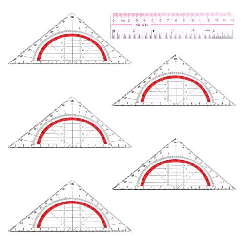 5 stück multifunktionales Dreieckslineal und 1 Stück 15cm Lineal, geometrisches Dreieckslineal, transparentes Messlineal, Maßstabslineal aus Kunststoff, Dreieckslineal zum Zeichnen von Kreisen von TIANNAIT