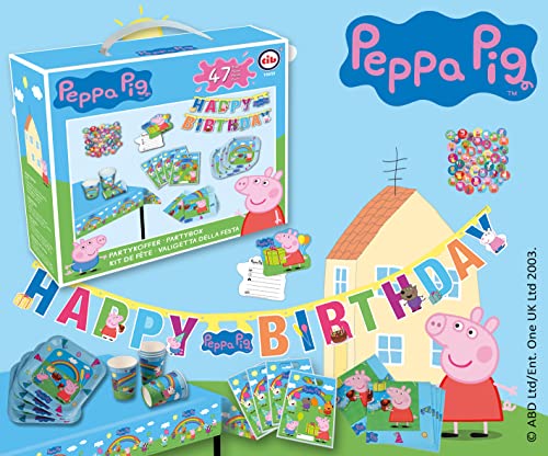 TIB Heyne 19850 - Partykoffer Peppa Pig, 47 Teile, Partygeschirr und Dekoration, Kindergeburtstag von Tib Heyne