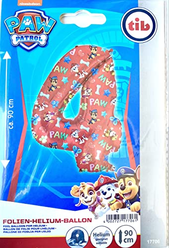XXL Paw Patrol Folienballon * ZAHL 4 * als Deko für Kindergeburtstag und Party | 90cm | für Luft und Helium | Hunde Skye Kinder Geburtstag Ballon Dekoration Folienballons XXL Paw Patrol Folienballon * ZAHL 4 * als Deko für Kindergeburtstag und Party | 90cm | für Luft und Helium | Hunde Skye Kinder Geburtstag Ballon Dekoration Folienballons von TIB Heyne