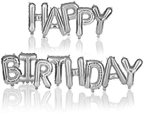 XL Ballons "Happy Birthday" - Folien-Ballons für Geburtstagsdeko - Geburtstags-Girlande aus Luft-Ballons (01 Stück - silberfarben) von TIB