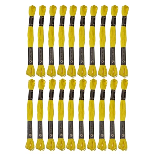 24 Knäuel Stickgarn aus 100 % ägyptischer Langfaser-Baumwolle mit je 8 m pro Baumwoll-Kreuzstichgarn für Handstickerei, DIY-Kreation und Freundschaftsarmbandschnur. (24, gelb) von TIBOO DAY