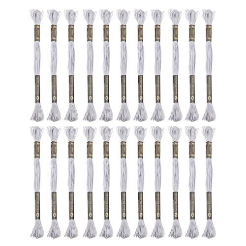 24 Knäuel Stickgarn aus 100 % ägyptischer Langfaser-Baumwolle mit je 8 m pro Baumwoll-Kreuzstichgarn für Handstickerei, DIY-Kreation und Freundschaftsarmbandschnur. (24, hellgrau) von TIBOO DAY