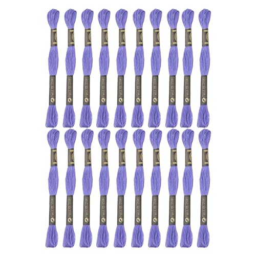 24 Knäuel Stickgarn aus 100 % ägyptischer Langfaser-Baumwolle mit je 8 m pro Baumwoll-Kreuzstichgarn für Handstickerei, DIY-Kreation und Freundschaftsarmbandschnur. (24, mittelviolett) von TIBOO DAY