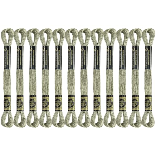 Stickgarn, 12 Knäuel, Khaki-Metallic-Stickgarn, Polyester, Kreuzstichfäden für Handstickerei, String-Kunst, DIY-Kreation von TIBOO DAY