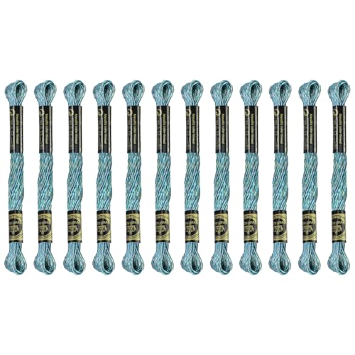 Stickgarn, 12 Knäuel, grünes, mehrfarbiges Metallic-Stickgarn, Polyester, Kreuzstichfäden für Handstickerei, String-Kunst, DIY-Kreation von TIBOO DAY