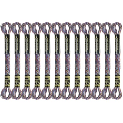 Stickgarn, 12 Knäuel, tiefes mehrfarbiges Metallic-Stickgarn, Polyester, Kreuzstichfäden für Handstickerei, String-Kunst, DIY-Kreation von TIBOO DAY