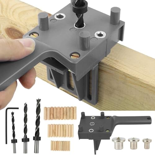 Bohrschablone mit Verstellbaren, Holzbearbeitung Doweling Jig Kit, Holzbearbeitungswerkzeug Handbohrmaschine Lochsägenwerkzeuge Bohrlehre Bohrer Bohrlokalisator(grau) von TICFOX
