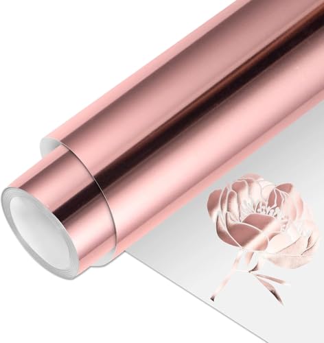 PU Metallic Thermotransfer Vinylrolle, 12"x6ft harte Metallbeschriftungsfolienrolle HTV für DIY-Kleidung, T-Shirts, Stofffolie zum Aufbügeln auf Vinyl, kompatibel mit Heißpressen (hart, Roségold) von TICFOX