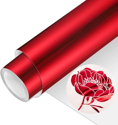 PU Metallic Thermotransfer Vinylrolle, 12"x6ft harte Metallbeschriftungsfolienrolle HTV für DIY-Kleidung, T-Shirts, Stofffolie zum Aufbügeln auf Vinyl, kompatibel mit Heißpressen (hart, Rot) von TICFOX