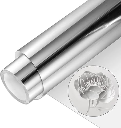PU Metallic Thermotransfer Vinylrolle, 12"x6ft harte Metallbeschriftungsfolienrolle HTV für DIY-Kleidung, T-Shirts, Stofffolie zum Aufbügeln auf Vinyl, kompatibel mit Heißpressen (hart, Silber) von TICFOX