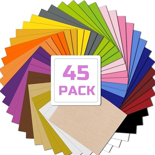 Plotterfolie Textil, Flexfolie Plotter Textil, PU Wärmeübertragungsvinyl Wärmepressvinyl für DIY-Kleidung, T-Shirts, Taschen, Schuhe (45 Blatt, 12x10 Zoll) von TICFOX