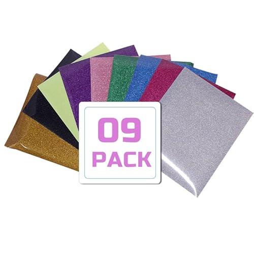 Plotterfolie Textil, Flexfolie Plotter Textil, PU Wärmeübertragungsvinyl Wärmepressvinyl für DIY-Kleidung, T-Shirts, Taschen, Schuhe (9 Blatt, 12x10 Zoll) von TICFOX