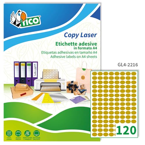 TICO GL4 – 2216 Etiketten, 100 Blatt Karton, A4, 22 x 16 mm, Gold Satiniert von TICO