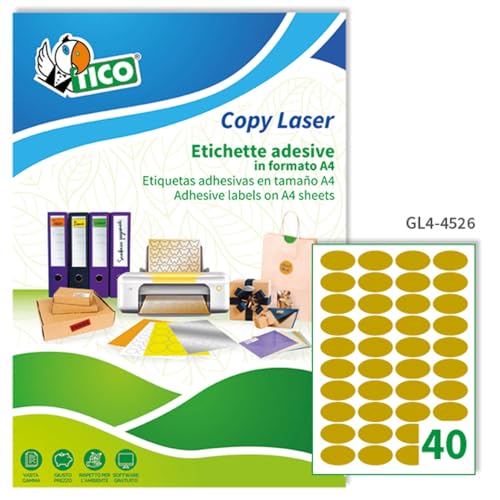Tico GL4-4526 Gold-Etiketten auf Papier, 100 Blatt, oval, 45 x 26 mm von TICO