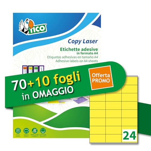 Tico Italia LP4FG-7036P Neon Gelb Klebeetiketten, 70 + 10 extra Blatt, rechteckig 70x36mm, 24 Etiketten pro Blatt, permanent klebend, Laser- und Tintenstrahldrucker Tico Italia LP4FG-7036P Neon Gelb Klebeetiketten, 70 + 10 extra Blatt, rechteckig 70x36mm, 24 Etiketten pro Blatt, permanent klebend, Laser- und Tintenstrahldrucker von TICO