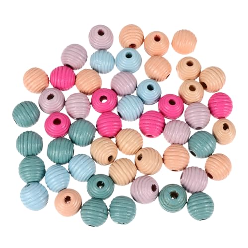 TIDTALEO 50 Stück Teiliges Bunte Gerillte Holzperlen zum Auffädeln für DIY Schmuck Bastelmaterial für Armbänder Halsketten und Kreative Handarbeiten von TIDTALEO