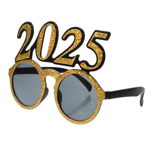 TIDTALEO Digitale Brille Partybrille Lustige Tanzbrille Partybrille Rahmenförmige Silvesterpartybrille Funky Brille 2025 Nummernbrille Silvesterbrille Neuheit PC Golden von TIDTALEO