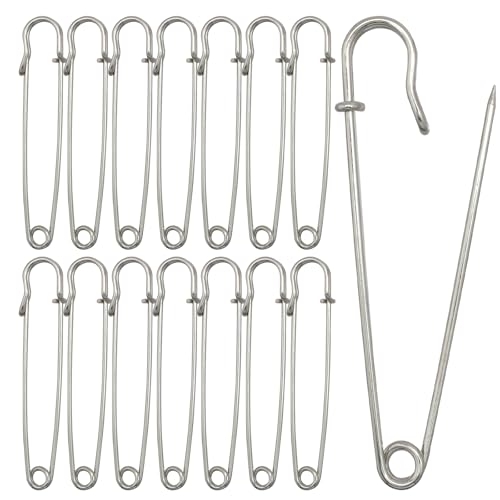 15 Stück 100 mm Sicherheitsnadeln, TIE-DailyNec Große Silberne Kiltnadel, Robuste Verschlüsse für Kleidung, Vorhänge, Schmuckhandwerk, Leinwand, Decken, Schals von TIE-DailyNec