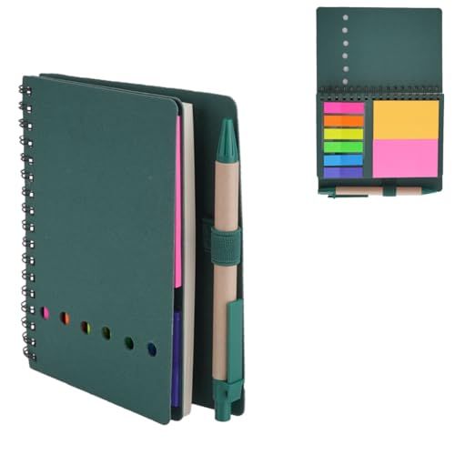 TIE-DailyNec Spirale Notizbuch mit Stift, Mini Niedlicher Notizblock mit Stifthalter, Haftnotizen, Bunte Registerkarten Ideal für Studenten, Universitäten, Scrapbooking, Konferenzen (10 * 15cm) von TIE-DailyNec